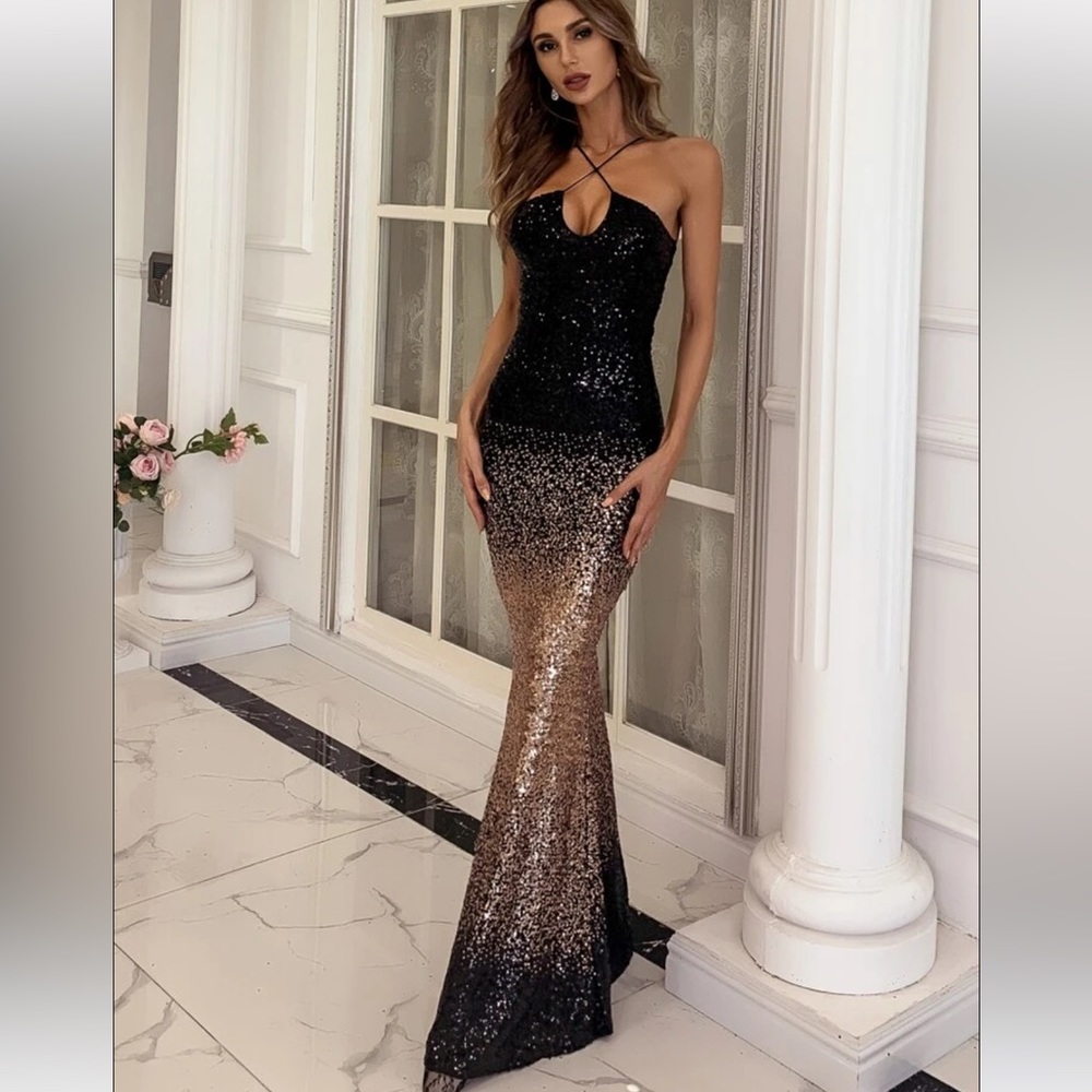 Black Gold Ombré Dress Gown